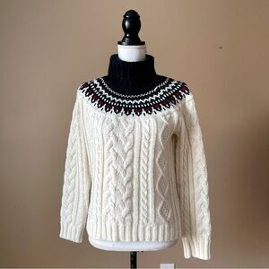 ST. JOHN'S BAY | Cream Faire Isle Turtleneck Cable Knit Sweater Sz SP